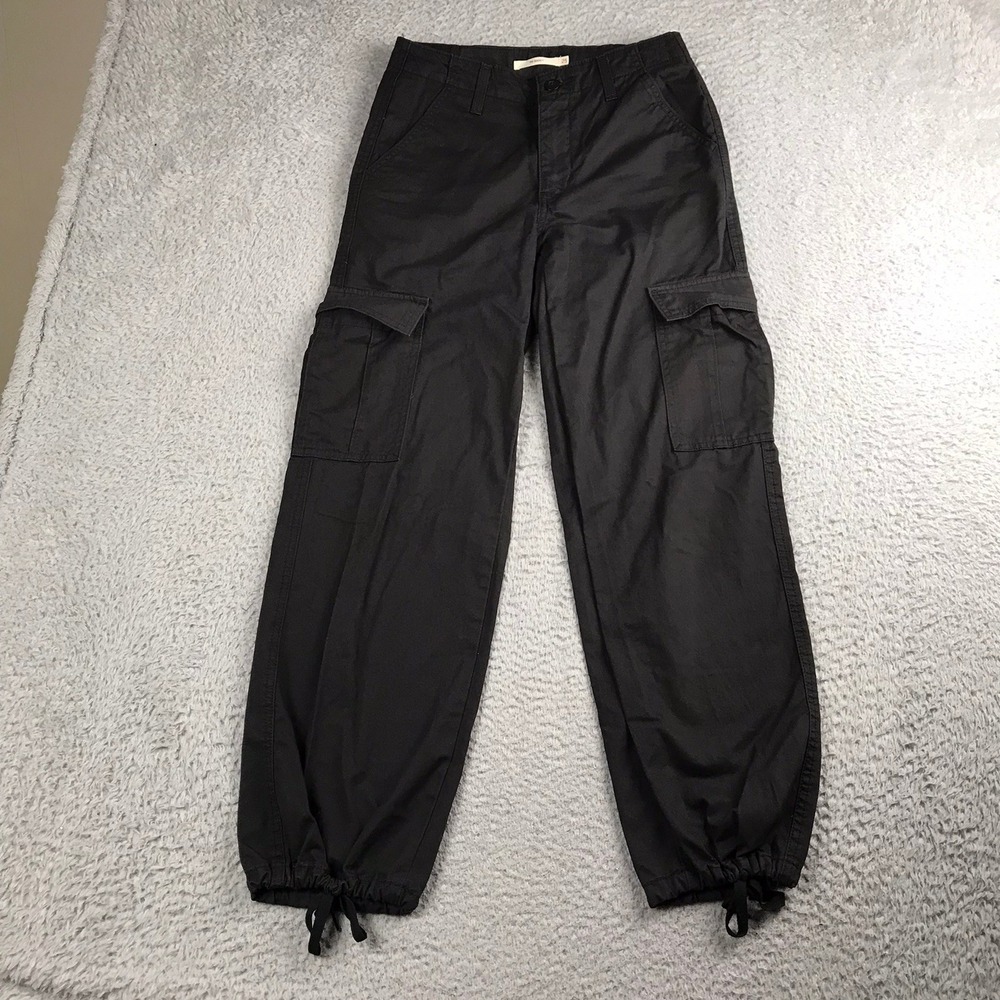 Levis 94 Baggy Cargo Pants Women 25 (29x29) Black Relaxed Drawstring Hem Utility